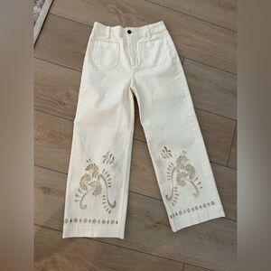 Johnny Was Cream Embroidered Cropped Pants